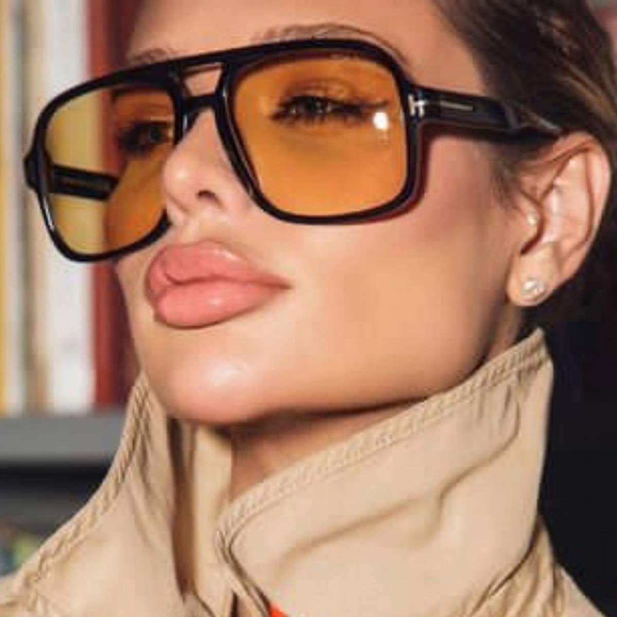 T-SHAPE DOUBLE BRIDGE SUNGLASSES: Brown