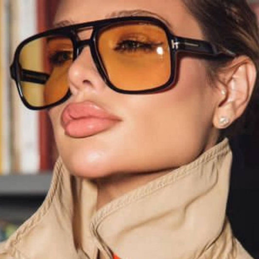 T-SHAPE DOUBLE BRIDGE SUNGLASSES: Brown